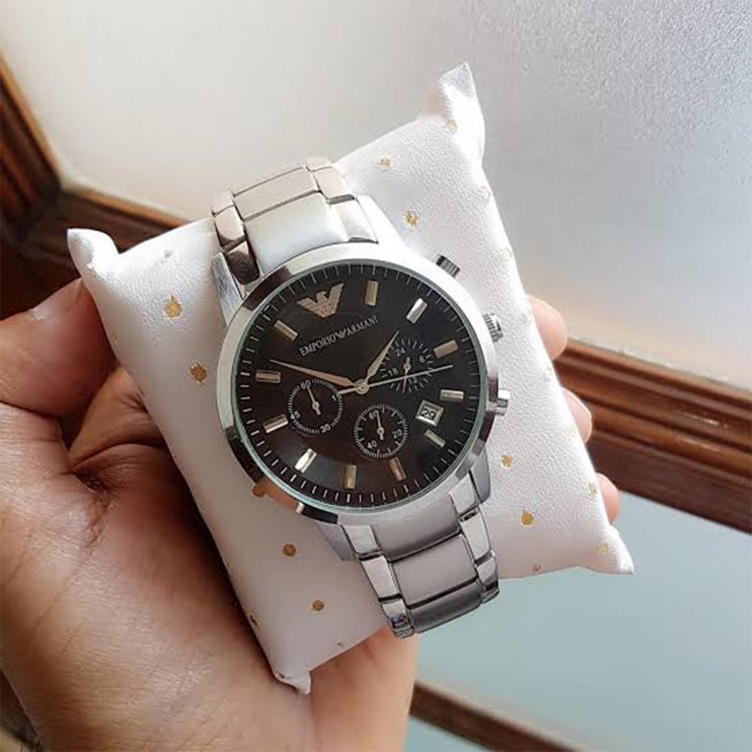 Armani AX Silver Black Dial Metal